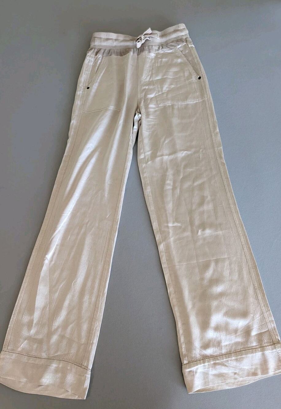 Anthropologie Marrakech Silky Satin Wide Leg Drawstring Pants XS Quiet Luxury